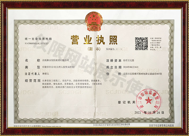 岳陽(yáng)彝園安防集團(tuán)有限公司營(yíng)業(yè)執(zhí)照